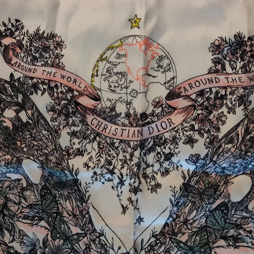 Christian Dior Silk Scarf Pink Butterfly Floral Around the World Italy GWP NWT